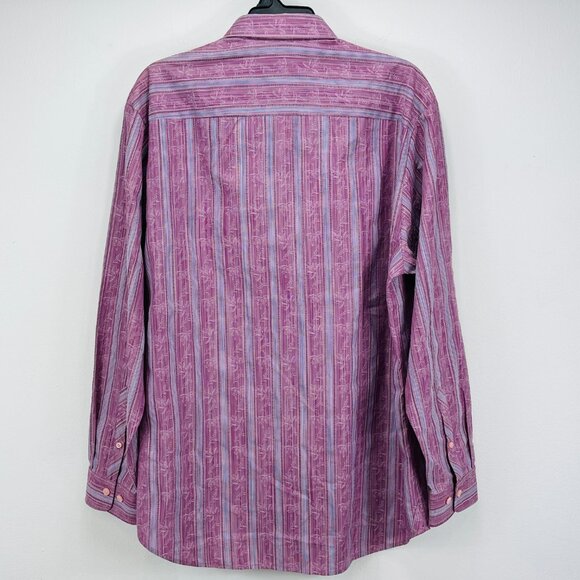 Tommy Bahama Silk Shirt Mens Medium Striped Floral Long Sleeve Button Up - Picture 3 of 5